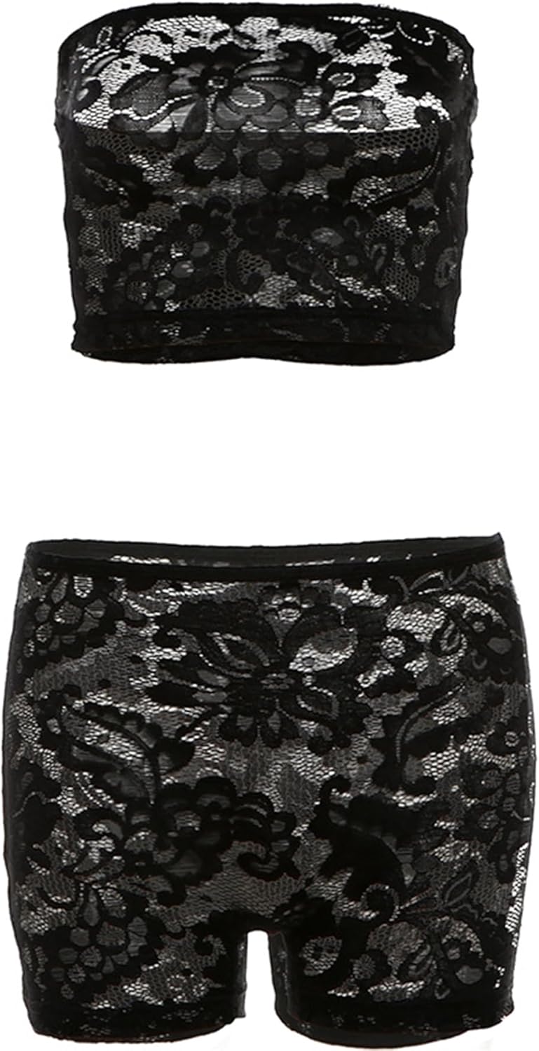 Geulis Women's Sexy Lace Two Piece Outfits Summer Sheer